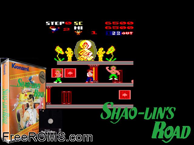 Shao Lin's Road Kung Fu (UK) (1987) [a2] Amstrad CPC game showing 3D box cover and gameplay screenshot